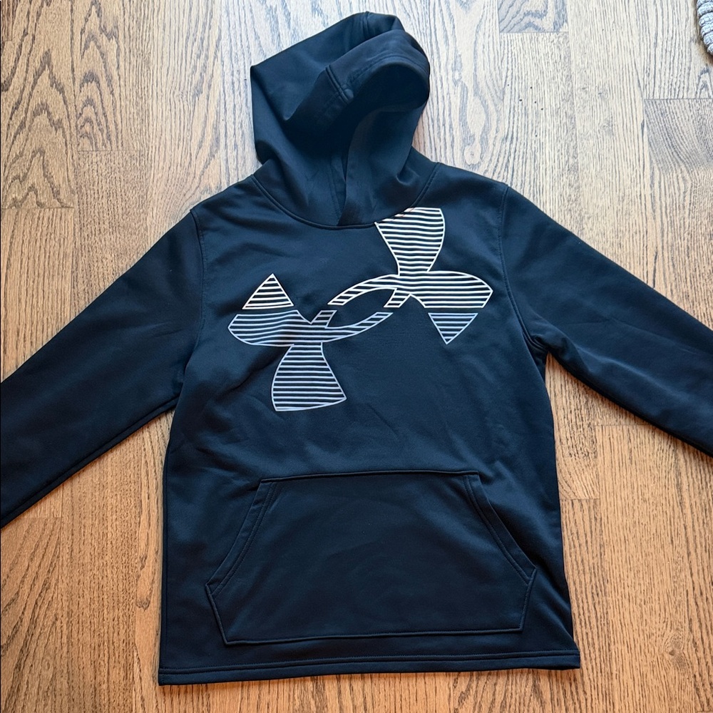 Under Armour Black Hoodie with Striped Logo Boys Size L